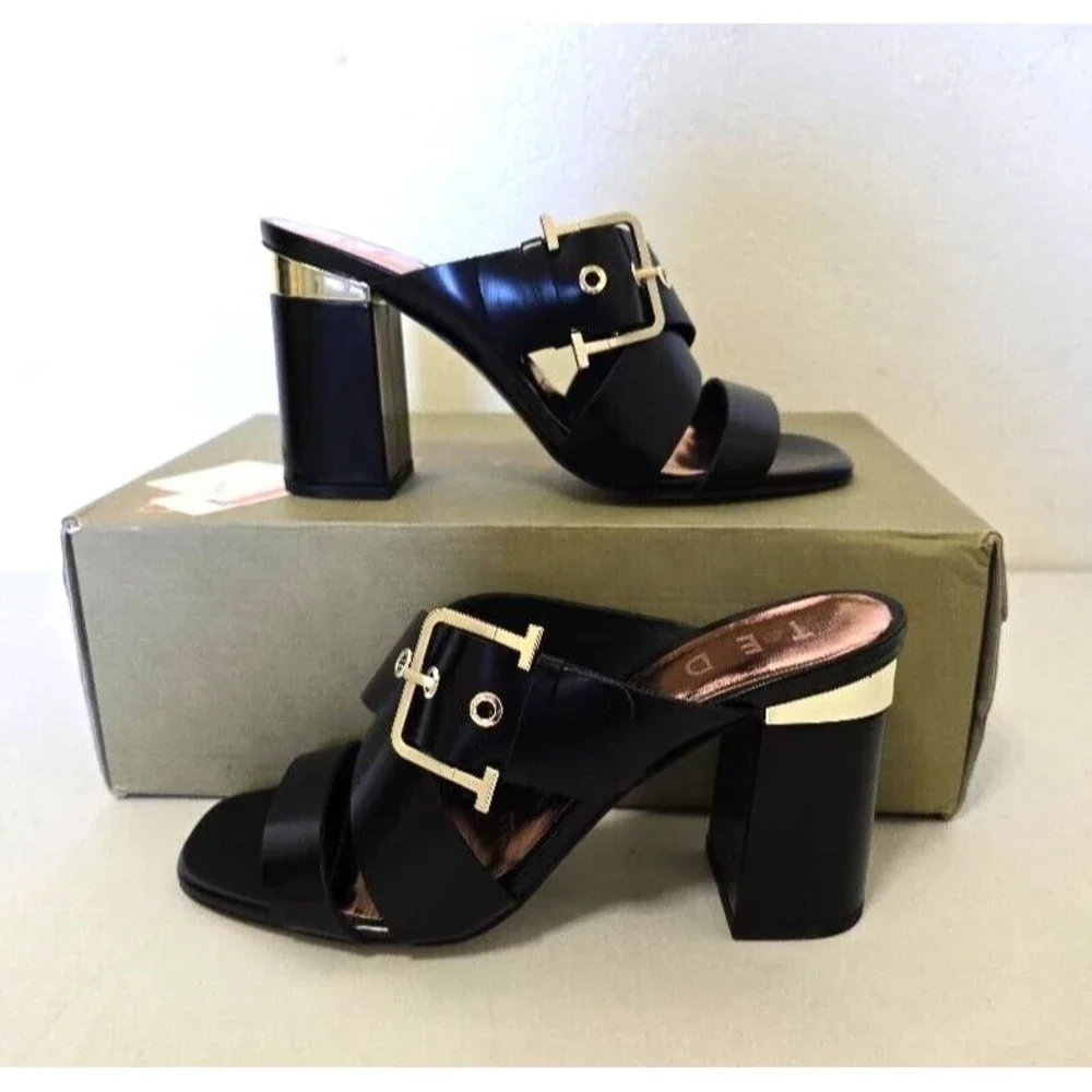 Ted Baker Women's Peataa Black  Buckle  Heel Sandals Mules Size 38 / US …